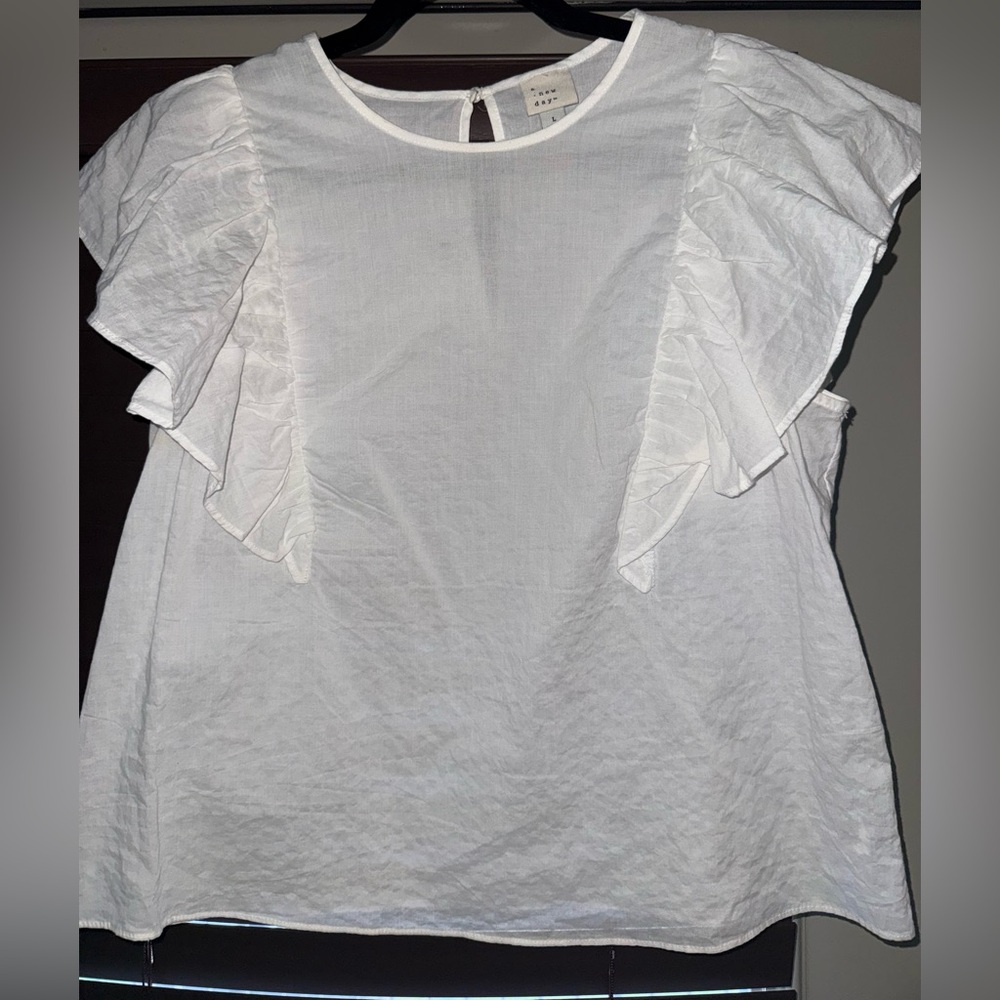 A New Day White Ruffle Blouse